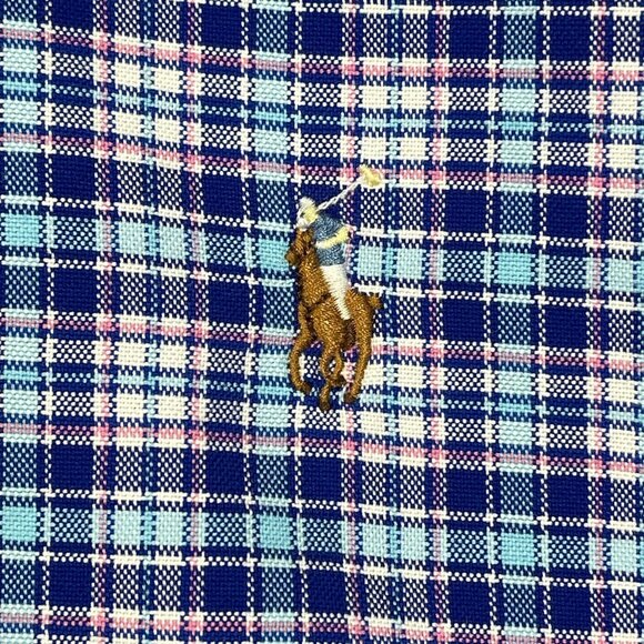 Ralph Lauren 2XLT‎ Blue Pink Plaid Short Sleeve Button Mens Shirt Flesh Pony - Picture 2 of 7